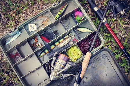 aerial view of tackle box on the ground